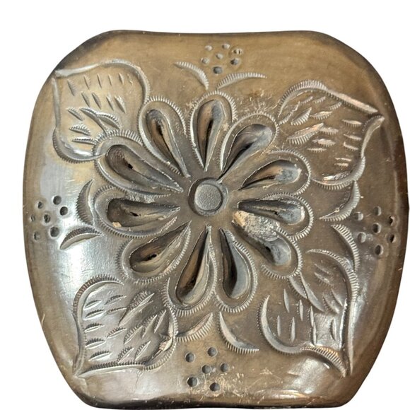 Black Clay Pottery Vase With Floral Design - Picture 2 of 6